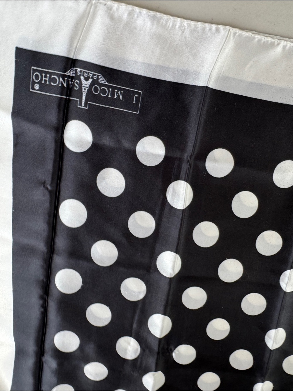 J. Mico Sancho Paris Polka Dot Silk Scarf Black White Square Vintage Chic - Picture 15 of 16